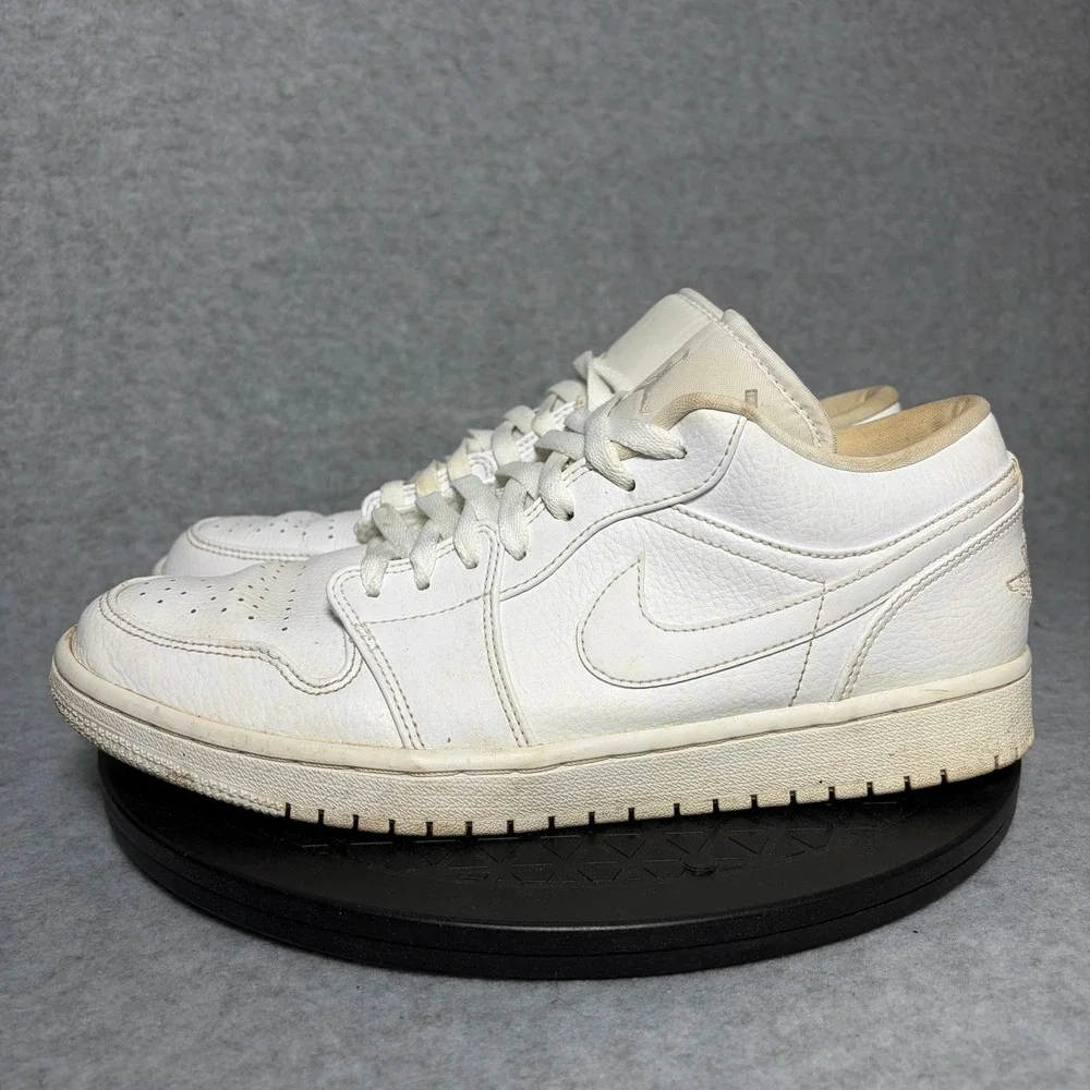 Nike Air Jordan 1 Low Triple White Tumbled Leather Shoes 553558-112 Mens 10